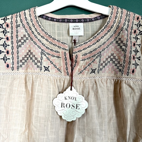 Knox Rose Girls Top Boho Peasant Blouse Floral Embroidered Pink Size L - Picture 2 of 4
